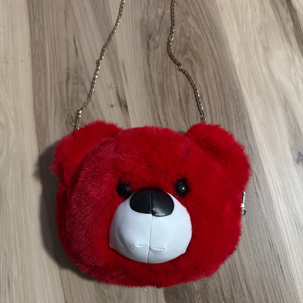 Plush Red Teddy Bear Crossbody Bag